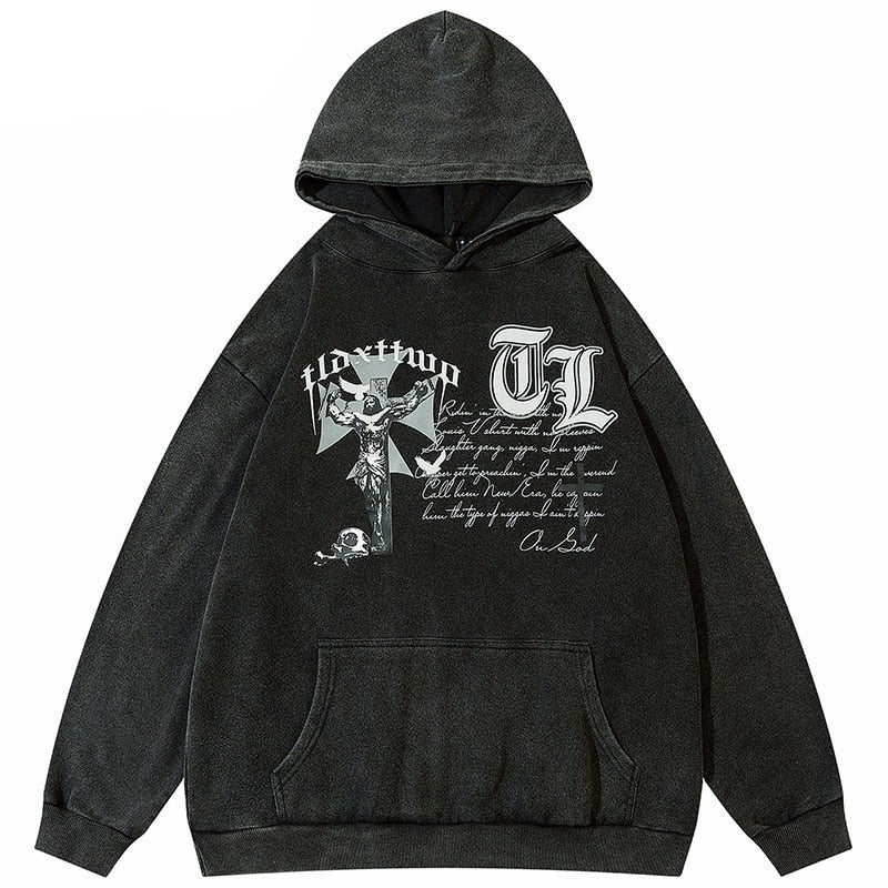 "Grey Cross" Unisex Men Women Streetwear Graphic Hoodie Daulet Apparel