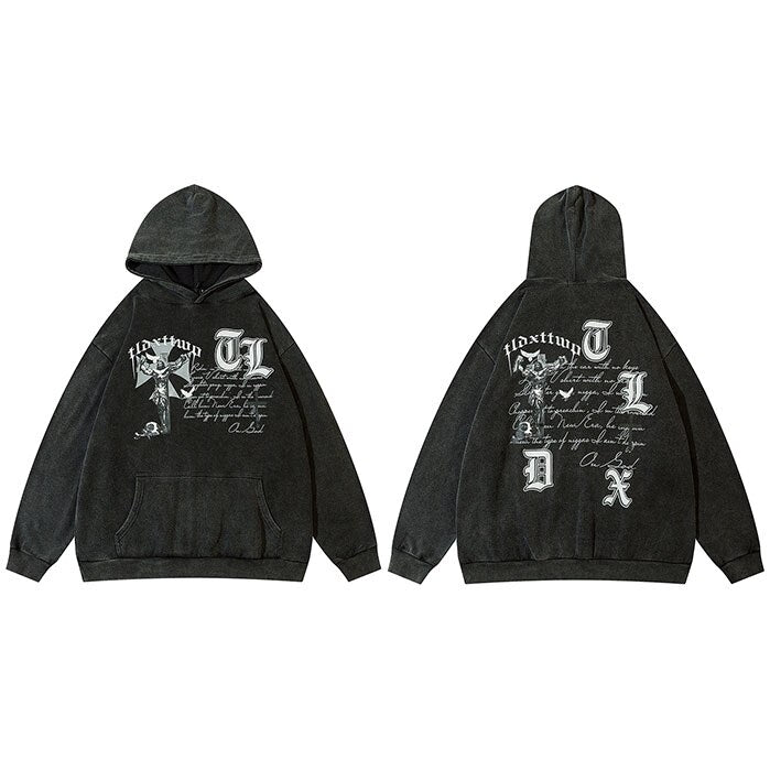 "Grey Cross" Unisex Men Women Streetwear Graphic Hoodie Daulet Apparel