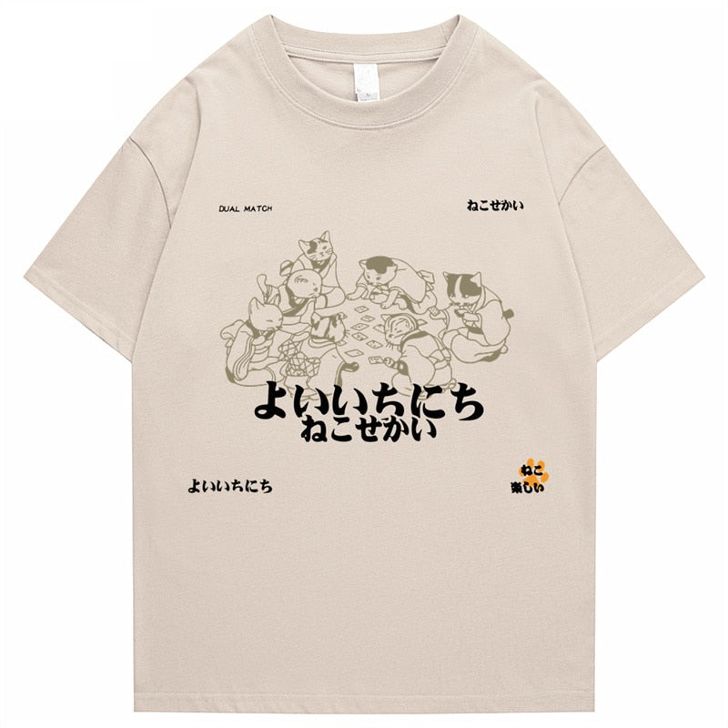 Hip Hop Men Streetwear T Shirt Japanese Kanji Animals Print T-Shirt 2022 Harajuku Cotton Casual Summer Short Sleeve Tshirt White Daulet Apparel