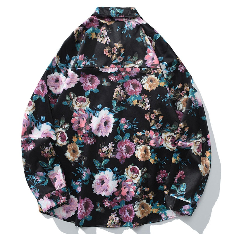 "Retro Rose" Unisex Men Women Streetwear Graphic Button Shirt Daulet Apparel