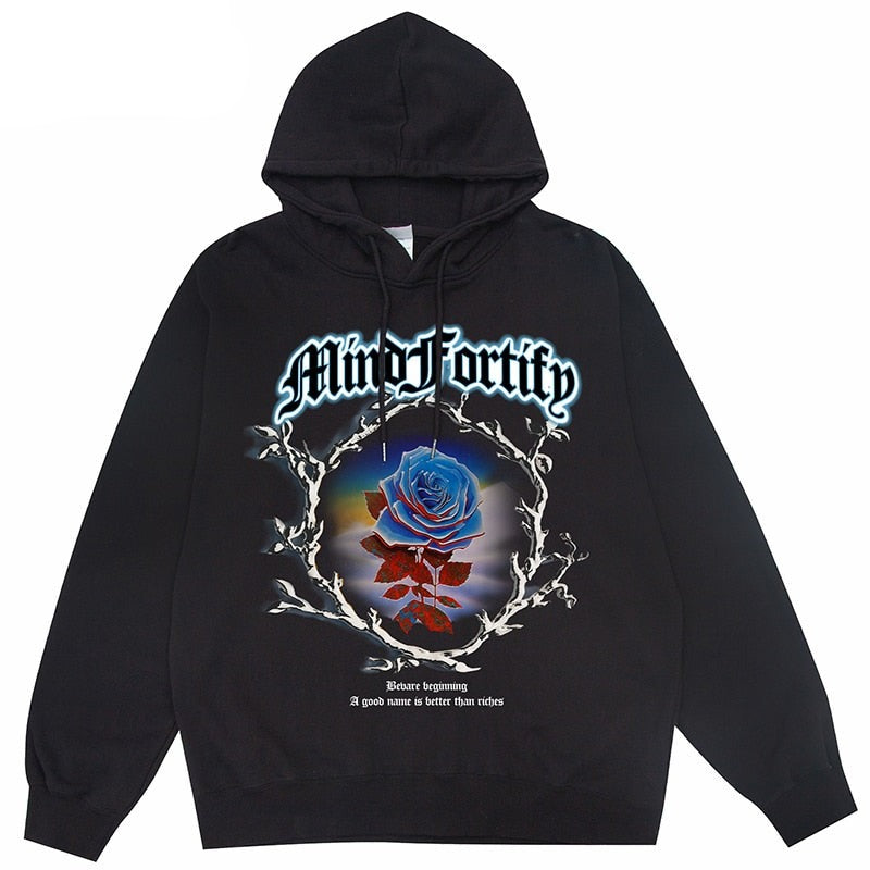 "Fallen Blue Rose" Unisex Men Women Streetwear Graphic Hoodie Daulet Apparel