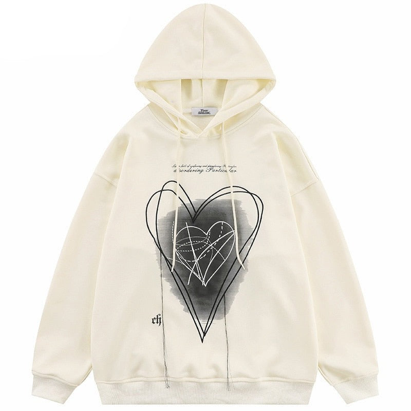 "White Hearted" Unisex Men Women Streetwear Graphic Hoodie Daulet Apparel