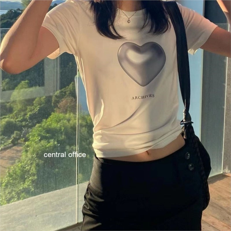 "Find Your Heart" Women Short Sleeve O-Neck Graphic T-Shirt Daulet Apparel