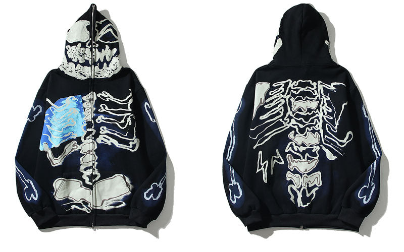 "Blue Bones" Unisex Men Women Streetwear Graphic Hoodie Daulet Apparel