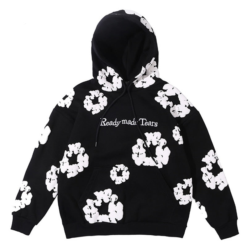 White hoodie with flowers Clearance
