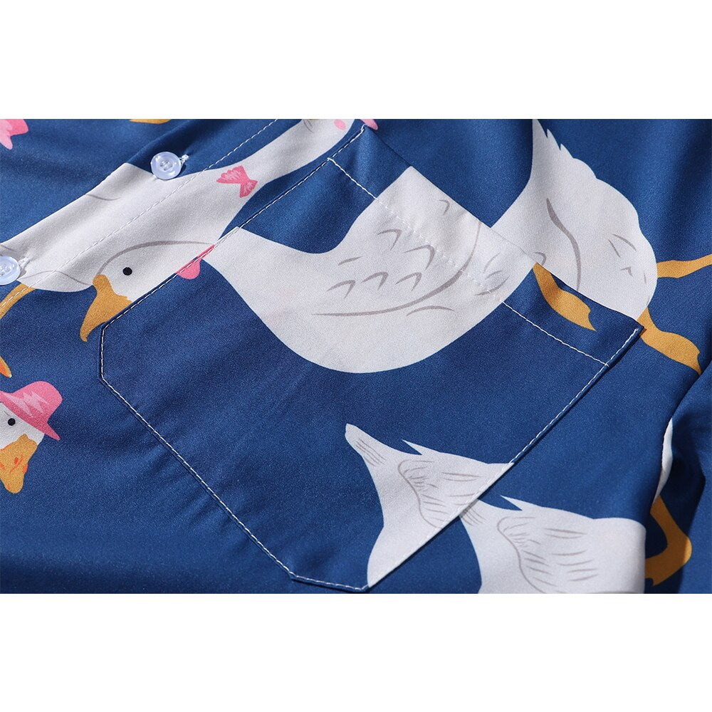 "Duckie" Unisex Men Women Streetwear Graphic Button Up Shirt Daulet Apparel