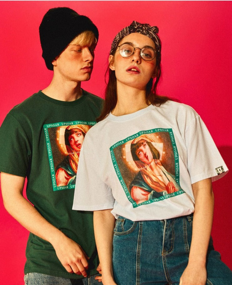 "Virgin Mary" Unisex Men Women Streetwear Graphic T-Shirt Daulet Apparel