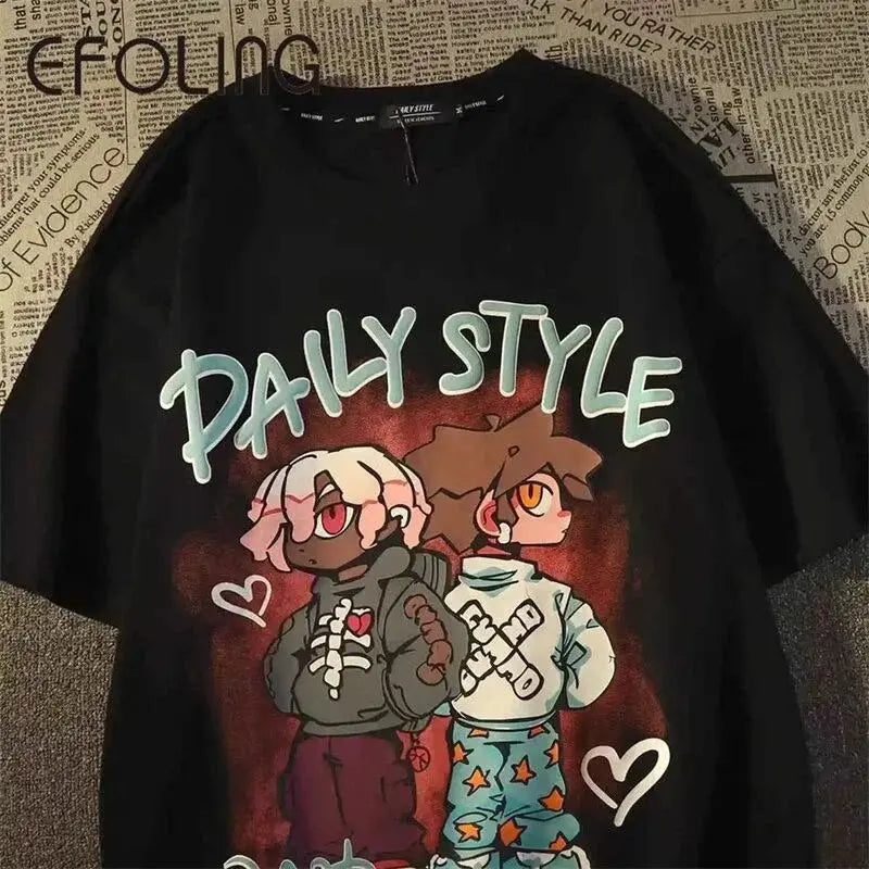 American Hip Hop Rock Cool Boy Anime T Shirts Loose Short Sleeve Cotton Tee Men Women Casual Summer Casual Tops Harajuku Couples Daulet Apparel