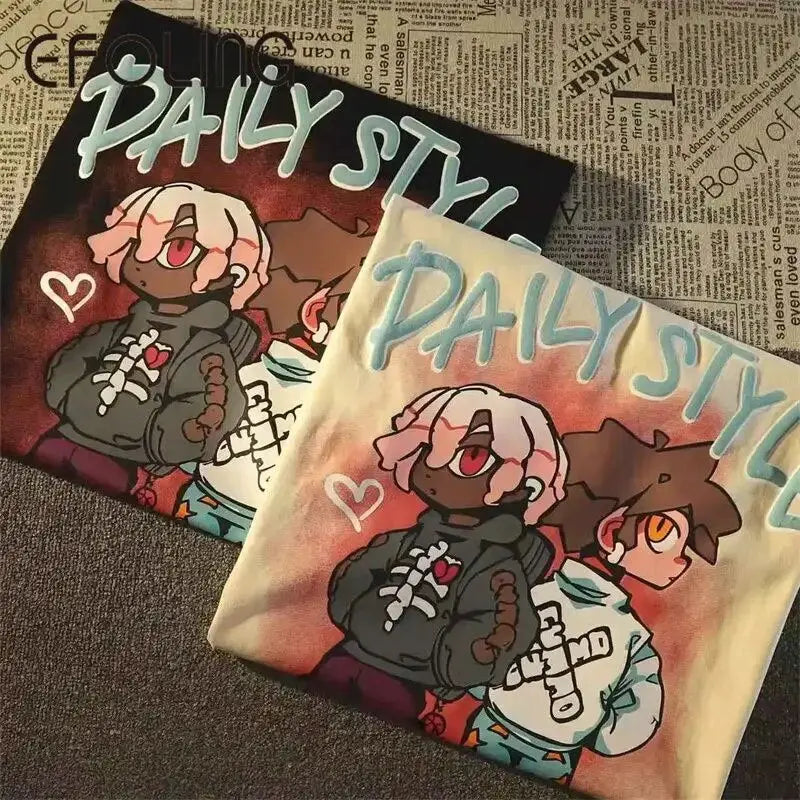 American Hip Hop Rock Cool Boy Anime T Shirts Loose Short Sleeve Cotton Tee Men Women Casual Summer Casual Tops Harajuku Couples Daulet Apparel