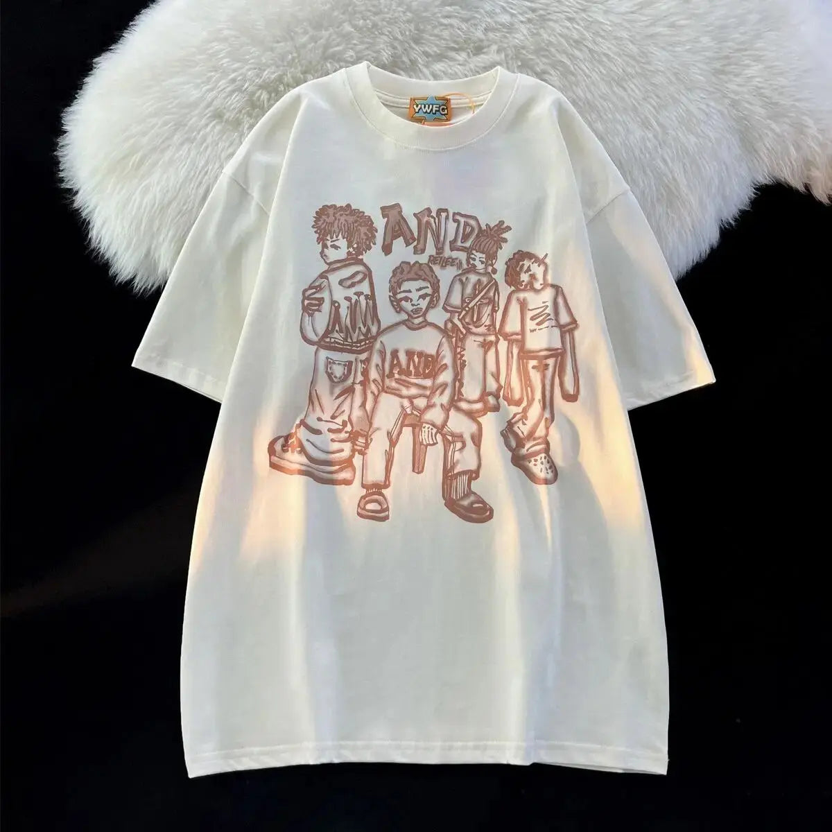 American Vintage Street Character Anime T Shirts Hip Hop Boys Hand-Painted Grunge Y2K Tops Oversized Couples Harajuku Kawaii Tee Daulet Apparel