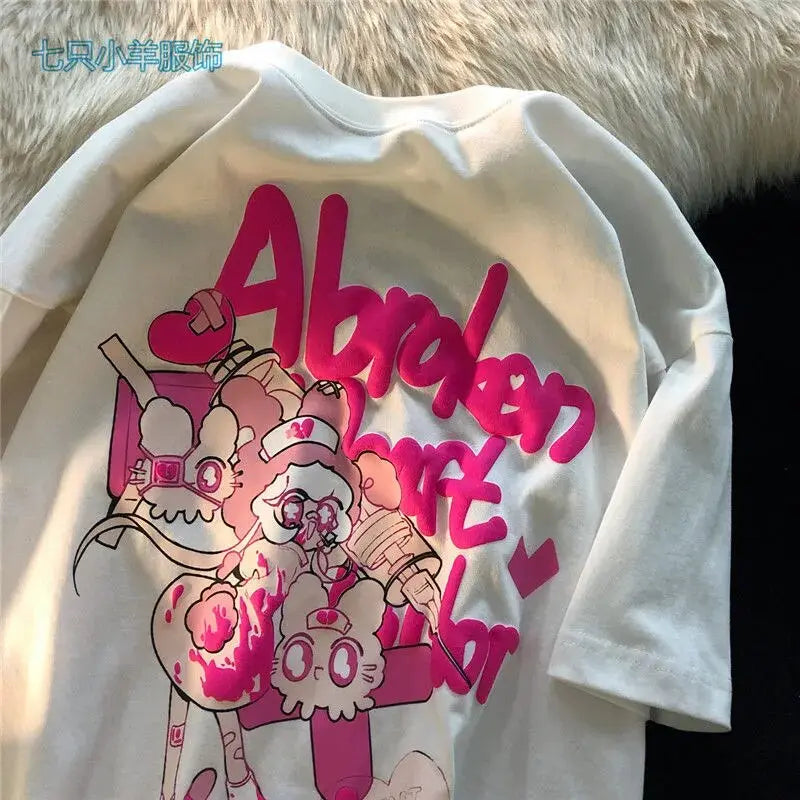 Cotton Harajuku Anime Graphic Tees Woman Tshirts Streetwear Women Top Fashion Summer Short-sleeved Y2k Tops Kawaii Japanese Daulet Apparel