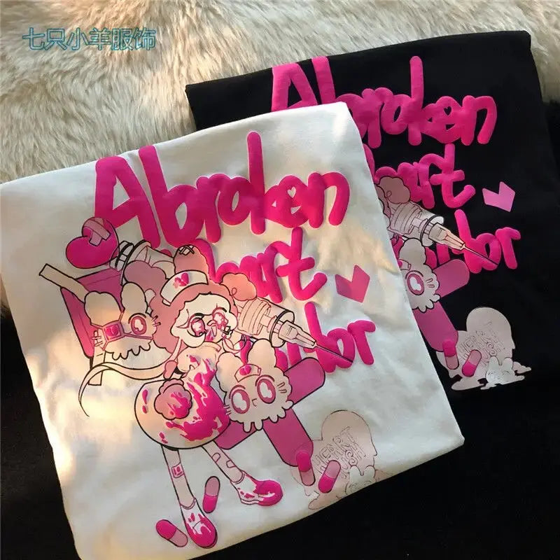 Cotton Harajuku Anime Graphic Tees Woman Tshirts Streetwear Women Top Fashion Summer Short-sleeved Y2k Tops Kawaii Japanese Daulet Apparel