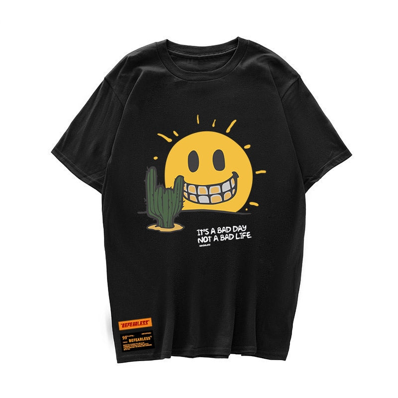 Funny Smile Sun Cactus Print Short Sleeve Tshirts Hip Hop Casual Streetwear T Shirts Tees Hipster Mens Harajuku Tops Daulet Apparel