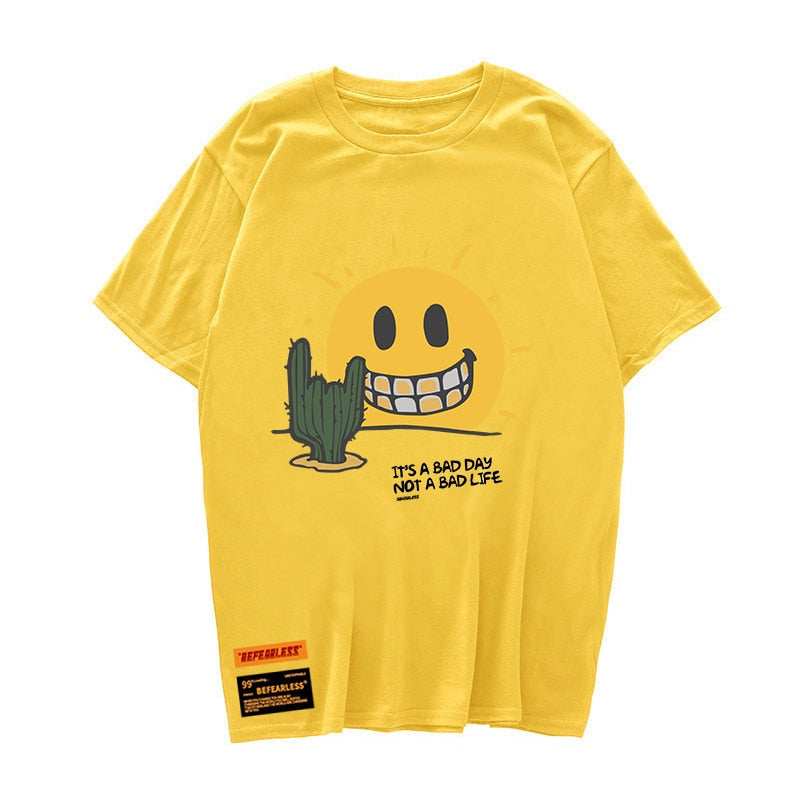 Funny Smile Sun Cactus Print Short Sleeve Tshirts Hip Hop Casual Streetwear T Shirts Tees Hipster Mens Harajuku Tops Daulet Apparel