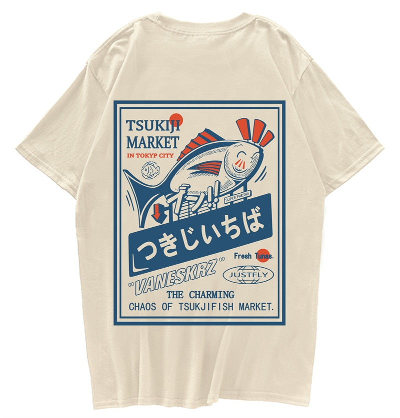 Hip Hop Streetwear Harajuku T-shirt Japanse Kanji Fish Print T-shirt 2021 Mannen Katoen Casual Korte Mouw T-shirt Japan Stijl Daulet Apparel