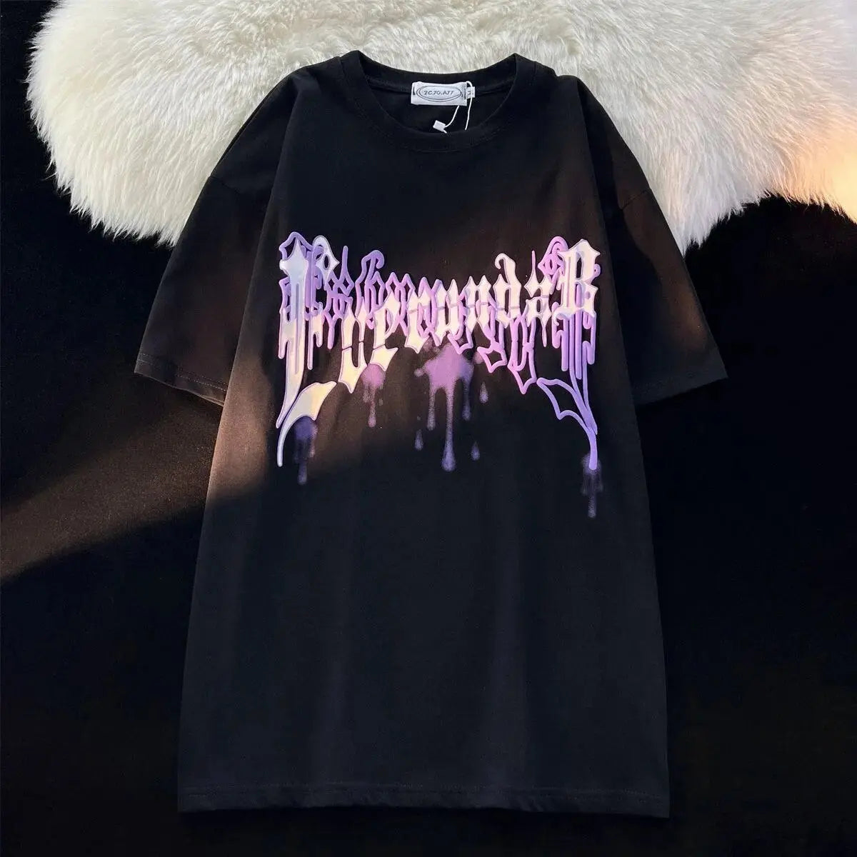 Purple Splash-ink Hip Hop Letters Graphic T Shirts Streetwear Oversized Short Sleeve Tops Summer Cotton Harajuku Couples Casual Daulet Apparel