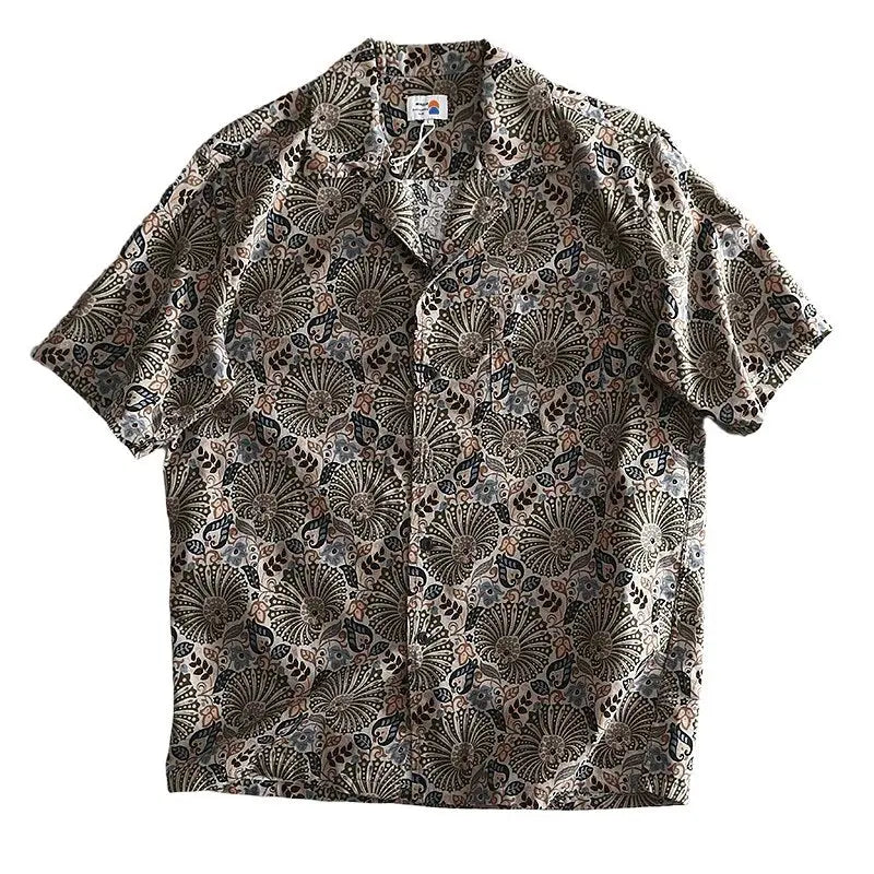 Retro Cuba Neck Floral Print Mens Shirts High Street Fashion Loose Short Sleeve Womens Tops Blouse Japan Harajuku Beach Hawaiian Daulet Apparel