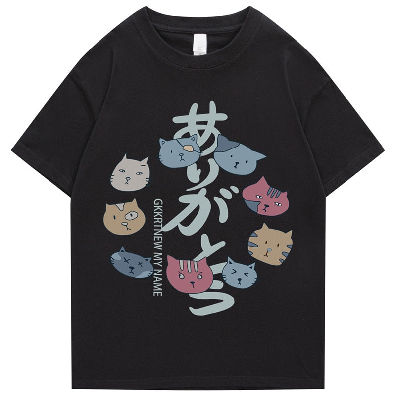 2022 Men's Hip Hop T Shirt Streetwear Kanji Harajuku Cat T Shirt Summer Short Sleeve Top T Shirt 100% Cotton Print T Shirt Daulet Apparel