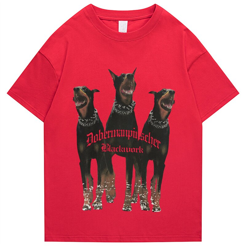 Mens Oversized T Shirt Streetwear Hip Hop Rottweiler Doberman Print Tshirts Harajuku Casual Cotton 2022 Summer Short Sleeve Tees Daulet Apparel