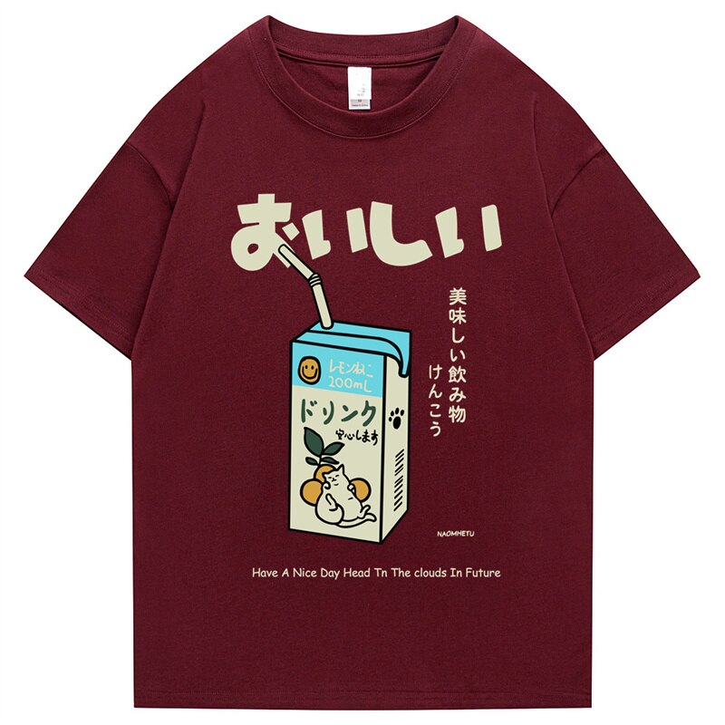 Hip Hop Tshirt 2022 Men Japanese Kanji Letter Drink Print Embroidery T Shirt Streetwear Harajuku Summer Short Sleeve T-Shirt Daulet Apparel