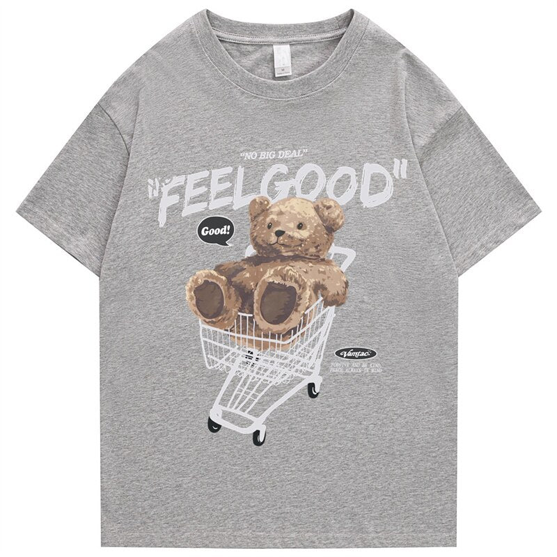 Hip Hop Streetwear Harajuku T Shirt 2022 Men Bear Letter Shopping Cart Print Tshirt Cotton Casual Summer Short Sleeve T-Shirt Daulet Apparel