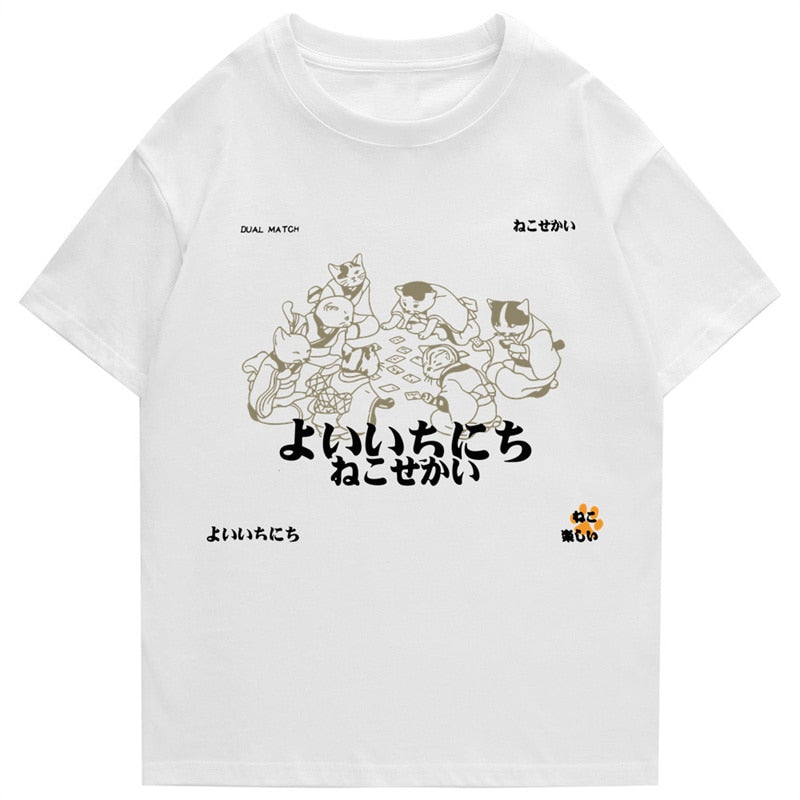 Hip Hop Men Streetwear T Shirt Japanese Kanji Animals Print T-Shirt 2022 Harajuku Cotton Casual Summer Short Sleeve Tshirt White Daulet Apparel