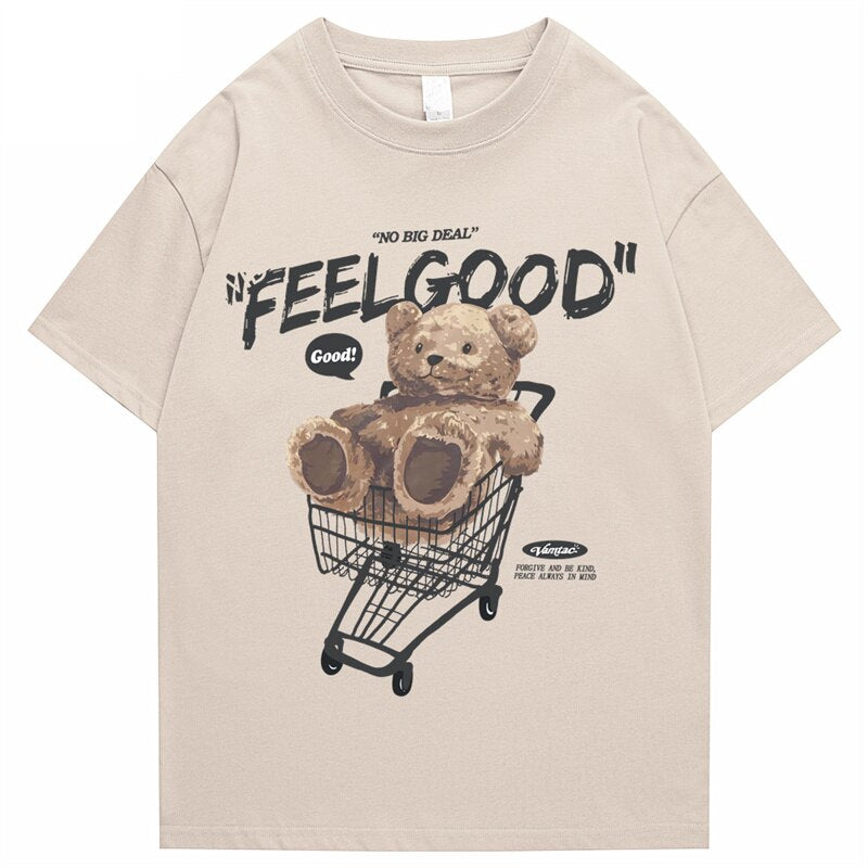 Hip Hop Streetwear Harajuku T Shirt 2022 Men Bear Letter Shopping Cart Print Tshirt Cotton Casual Summer Short Sleeve T-Shirt Daulet Apparel