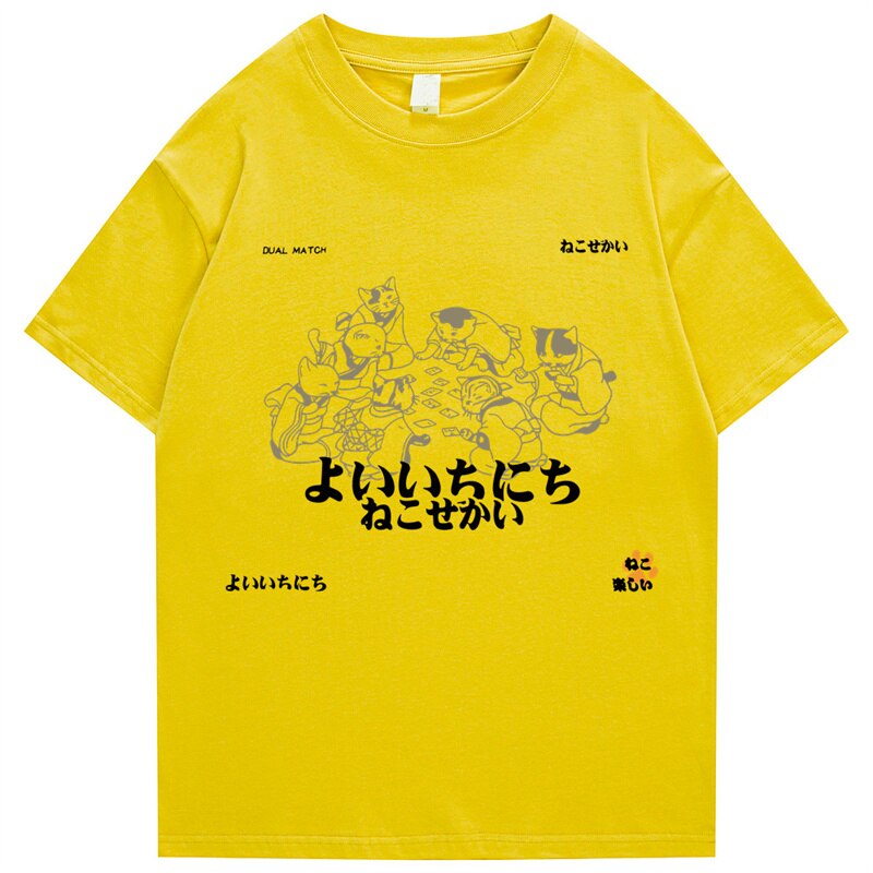 Hip Hop Men Streetwear T Shirt Japanese Kanji Animals Print T-Shirt 2022 Harajuku Cotton Casual Summer Short Sleeve Tshirt White Daulet Apparel