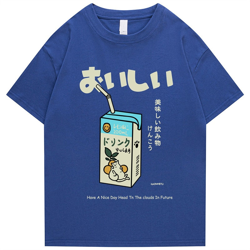 Hip Hop Tshirt 2022 Men Japanese Kanji Letter Drink Print Embroidery T Shirt Streetwear Harajuku Summer Short Sleeve T-Shirt Daulet Apparel