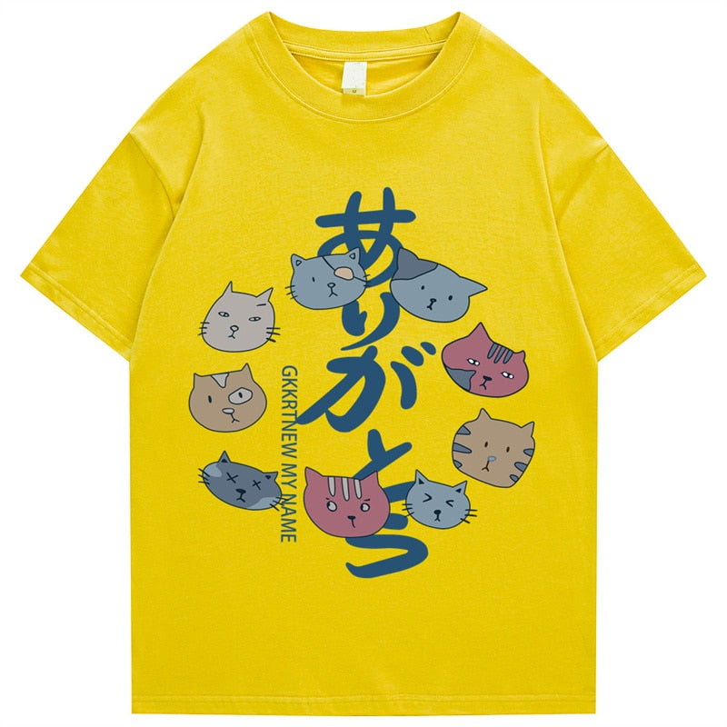 2022 Men's Hip Hop T Shirt Streetwear Kanji Harajuku Cat T Shirt Summer Short Sleeve Top T Shirt 100% Cotton Print T Shirt Daulet Apparel