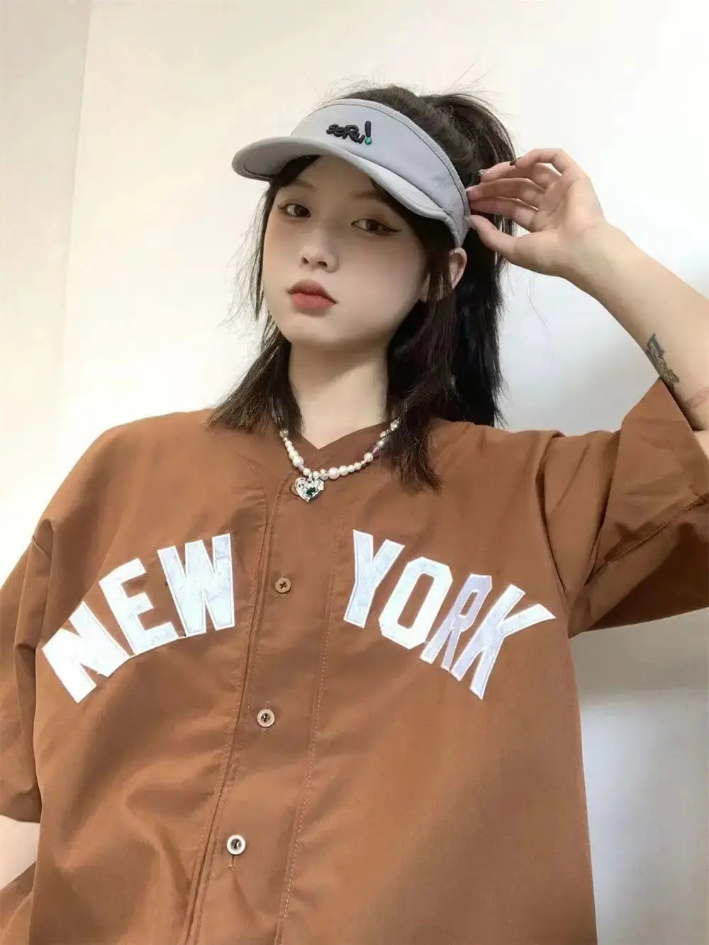 american vintage letter print shirts baseball cardigan khaki navy short sleeve tops summer casual teenage blouses harajuku 2023 Daulet Apparel