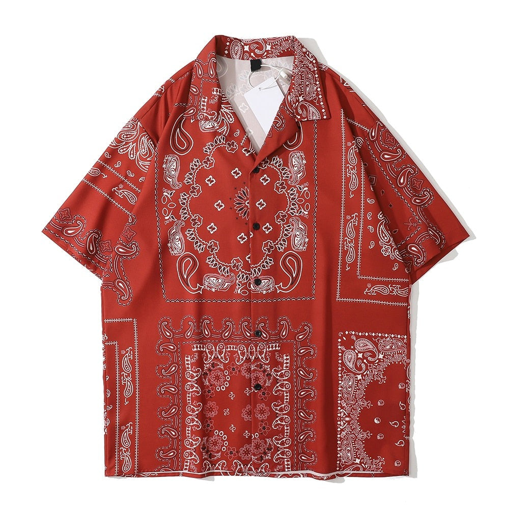 "Vintage Red" Unisex Men Women Streetwear Graphic Button Shirt Daulet Apparel