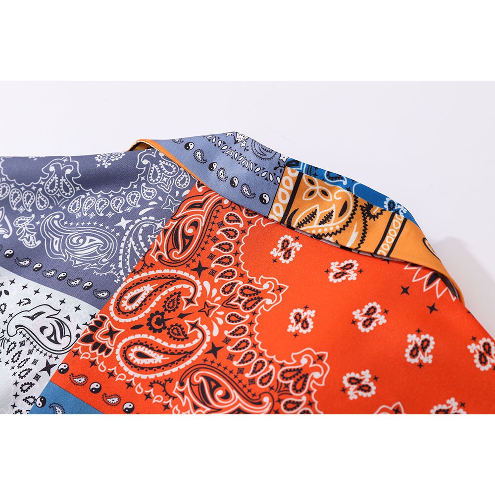 'Patchwork" Unisex Men Women Streetwear Button Up Shirt Daulet Apparel