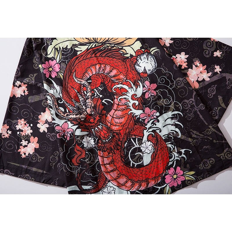 "Red Dragon" Unisex Men Women Streetwear Graphic Kimono Daulet Apparel
