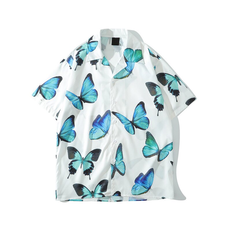 "Blue Butterfly" Unisex Men Women Streetwear Graphic Button Shirt Daulet Apparel