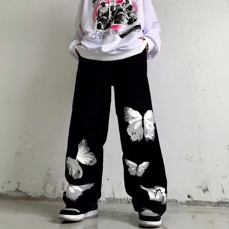 "Red Butterfly" Unisex Men Women Streetwear Graphic Pants Daulet Apparel
