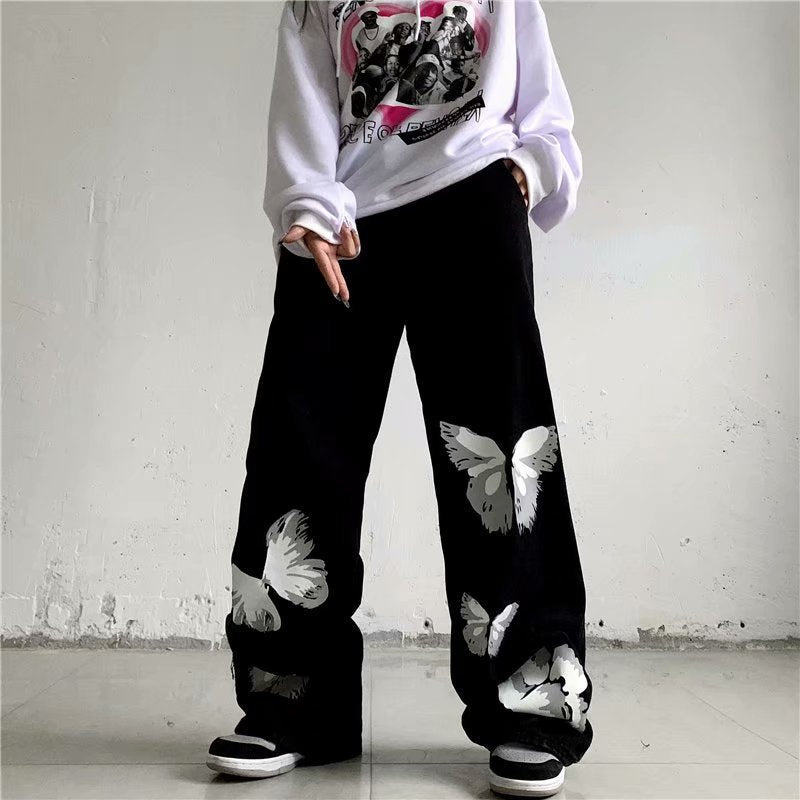 "Red Butterfly" Unisex Men Women Streetwear Graphic Pants Daulet Apparel