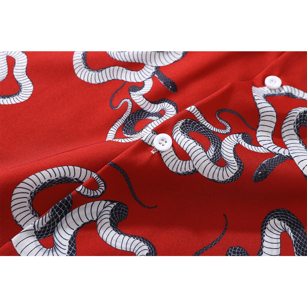 "Red Snake" Unisex Men Women Streetwear Graphic Button Shirt Daulet Apparel