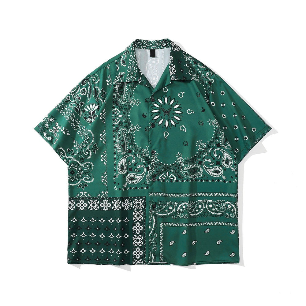 "Bandana Green" Unisex Men Women Graphic Streetwear Button Shirt Daulet Apparel