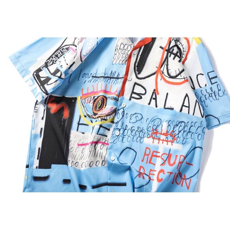 "Graffiti Retro" Unisex Men Women Streetwear Graphic Button Shirt Daulet Apparel