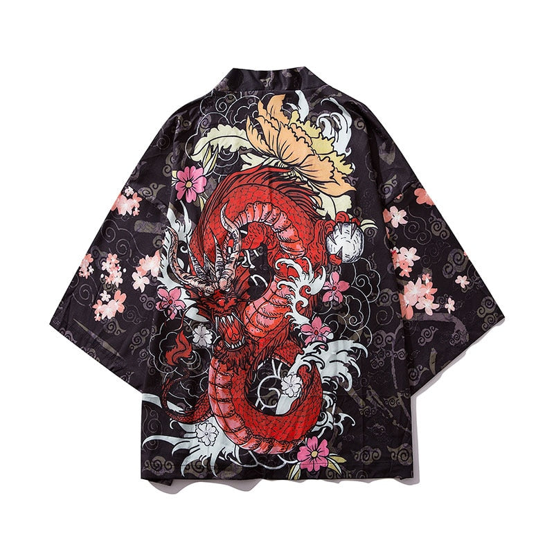 "Red Dragon" Unisex Men Women Streetwear Graphic Kimono Daulet Apparel