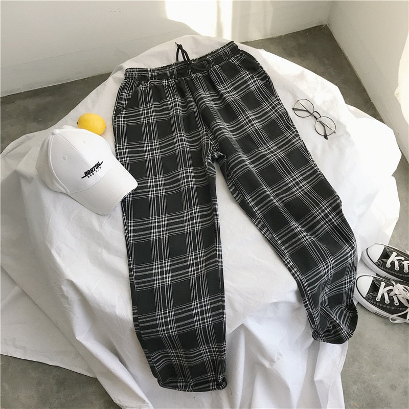 Autumn and Winter New Sweatpants Men Adjustable Wide Leg Joggers Plus Size Streetwear  Plaid Casual Straight Long Baggy PantsTrousersClothing  China Pants and  Trousers price  MadeinChinacom