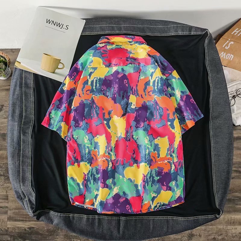 "Abstract" Unisex Men Women Streetwear Graphic Button Up Shirt Daulet Apparel