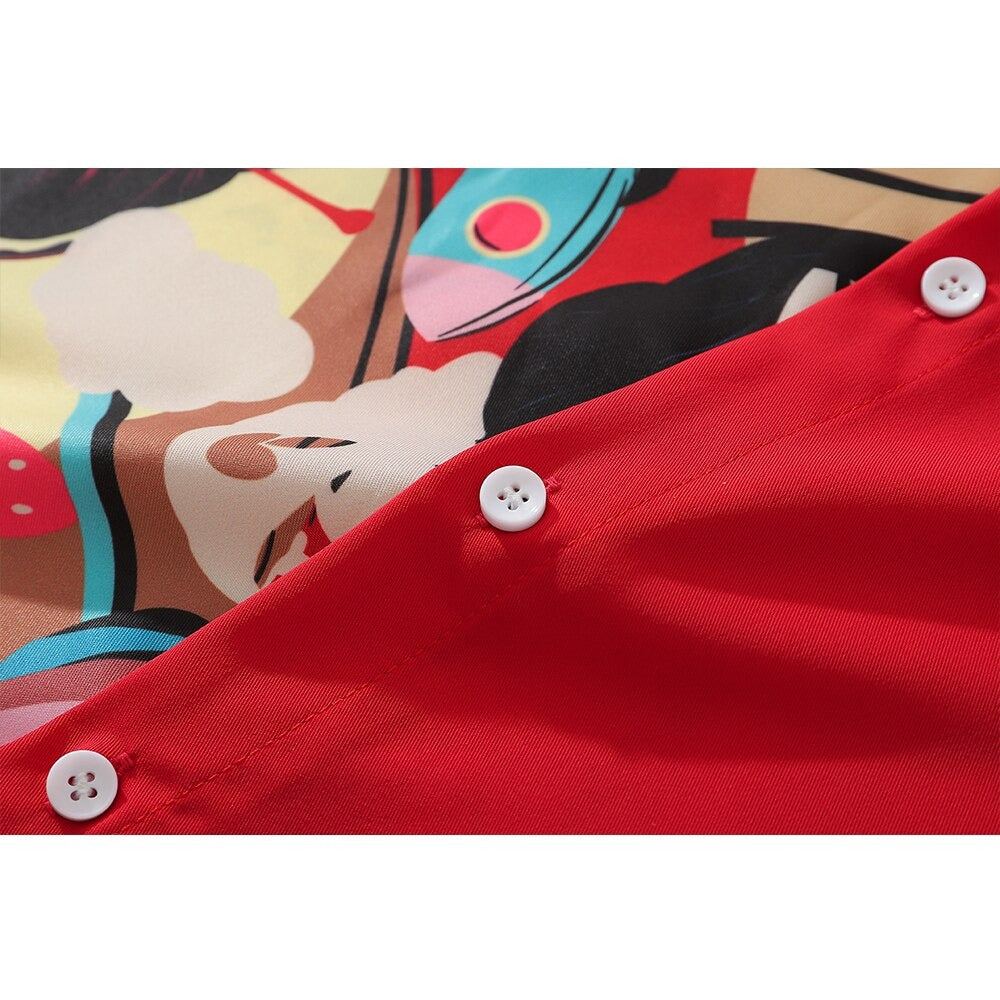 "Red Summer" Unisex Men Women Streetwear Button Shirt Daulet Apparel