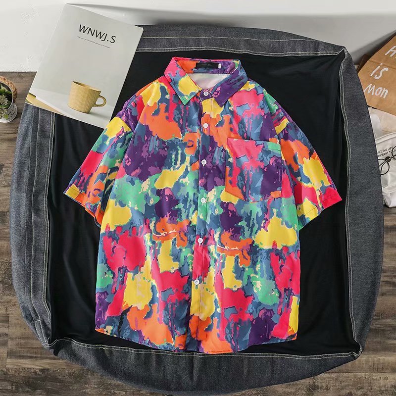 "Abstract" Unisex Men Women Streetwear Graphic Button Up Shirt Daulet Apparel