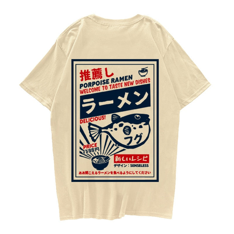 Puffer Fish Ramen Print Short Sleeve T Shirts Harajuku Hip Hop Casual Streetwear Tees Shirt 2020 Mens Summer100% cotton T-shirt Daulet Apparel