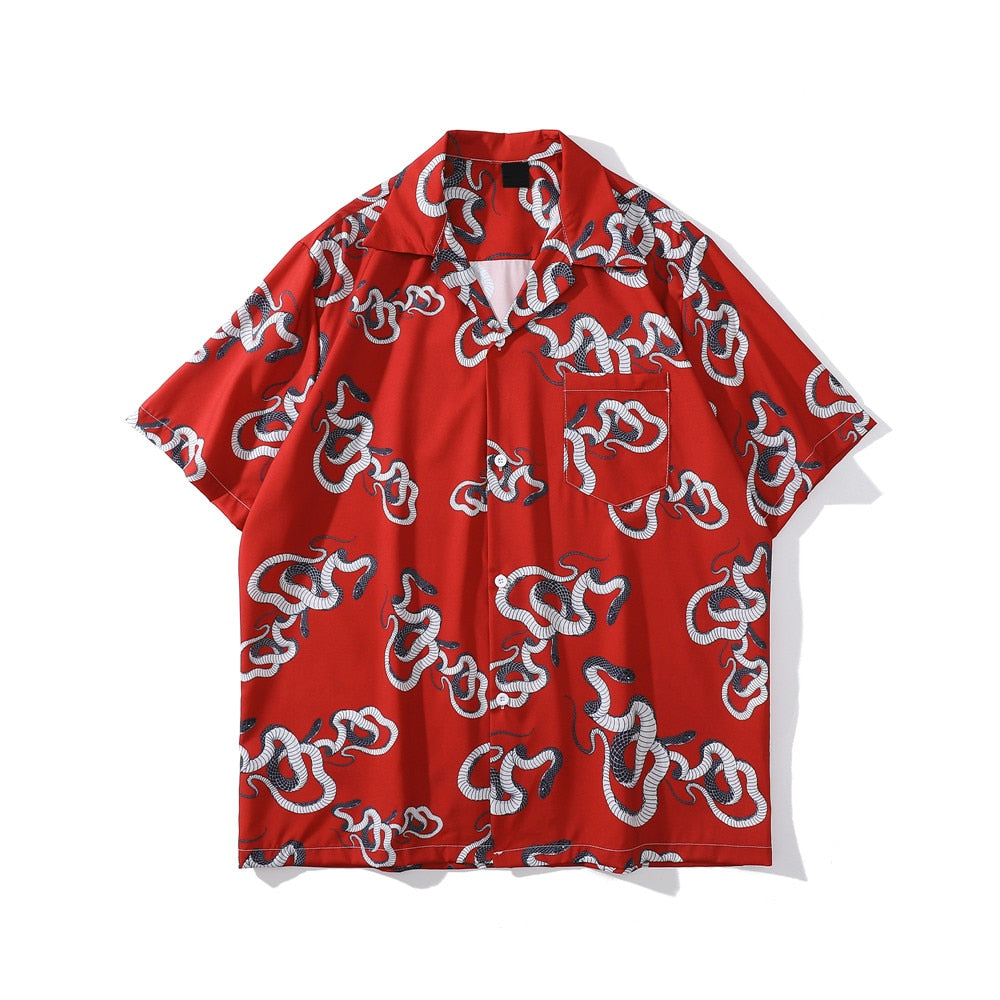 "Red Snake" Unisex Men Women Streetwear Graphic Button Shirt Daulet Apparel