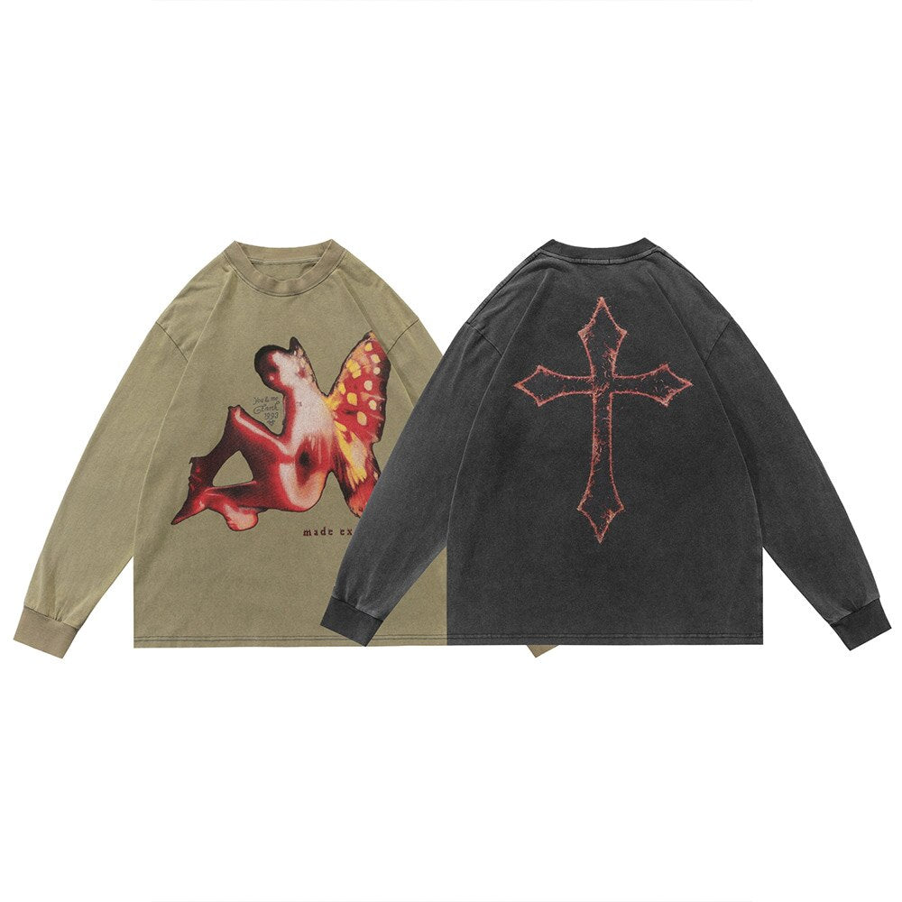 "Simple Cross" Unisex Men Women Streetwear Graphic Sweatshirt Daulet Apparel
