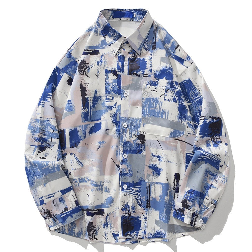 "Blue Rainbow" Unisex Men Women Streetwear Graphic Button Shirt Daulet Apparel