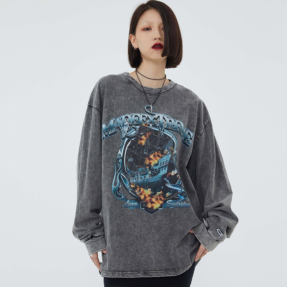 "Sinking Ship" Unisex Men Women Streetwear Graphic Sweatshirt Daulet Apparel